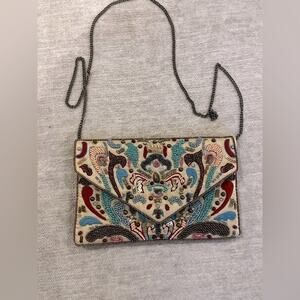 Djula Joaillerie / Paris beaded silk envelope purse with chain.